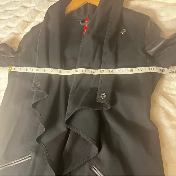 SPANX Black Faux Leather Drape Front Convertible Ponte Jacket SZ S